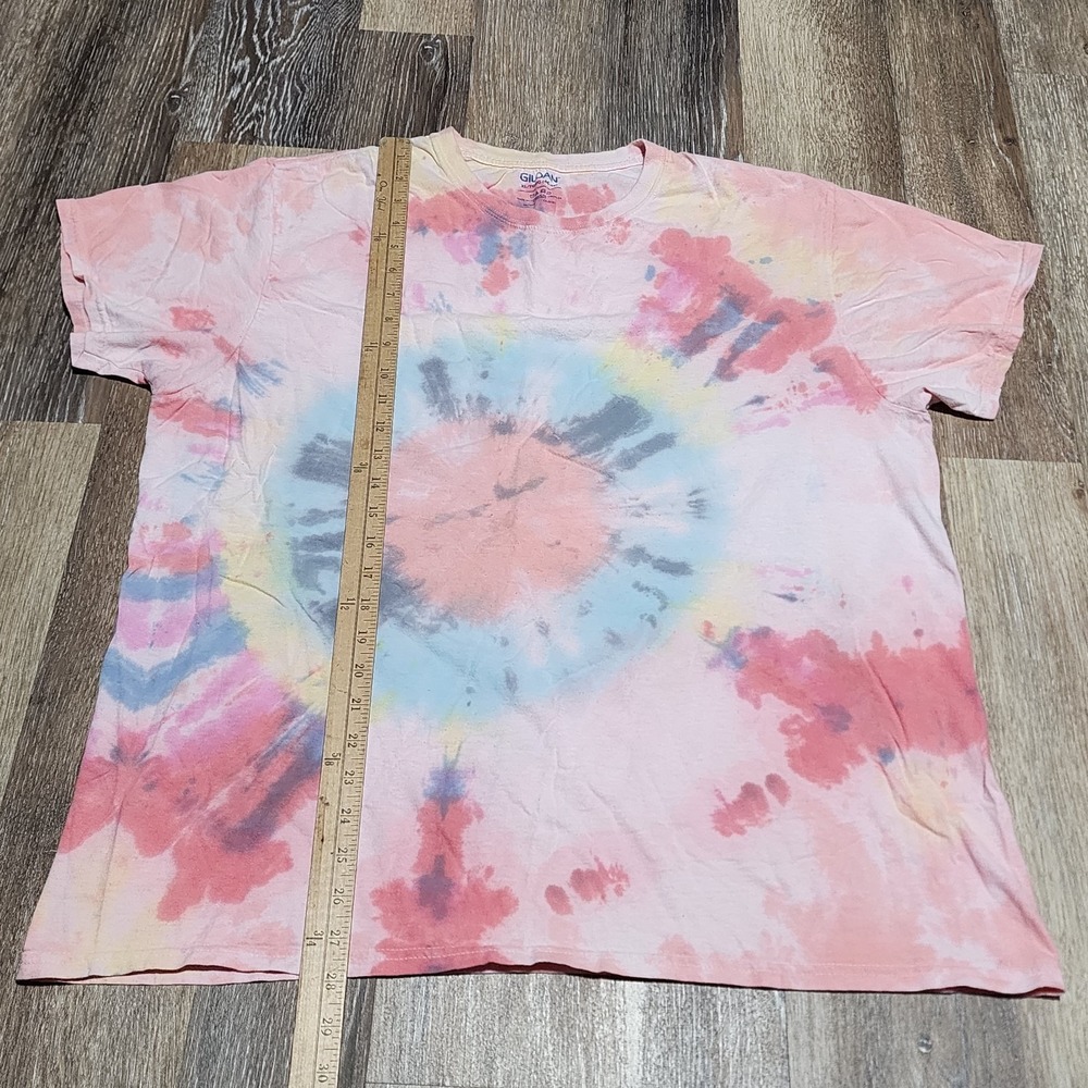 Spiral Tie-Dye Shirt Mens XL Pastel Pink & Blue Short Sleeve All Cotton Y2K - Picture 5 of 5